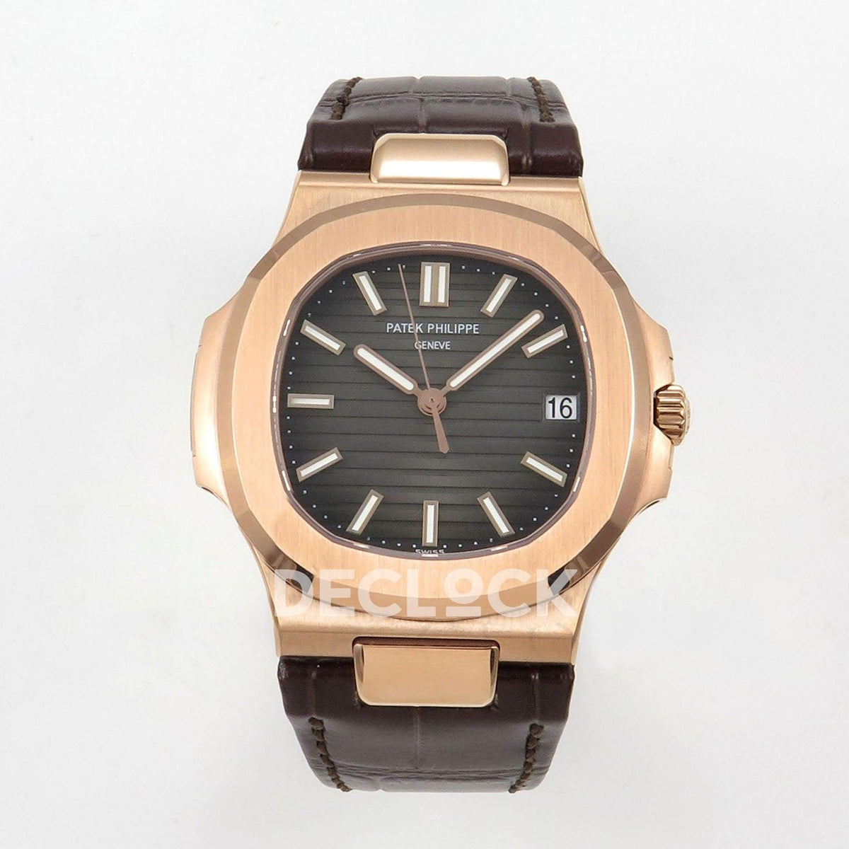 Replica Pattek Philippe Nautilus 5711/1R RG Gray Textured Dial on Brown Leather Strap |  Declock.