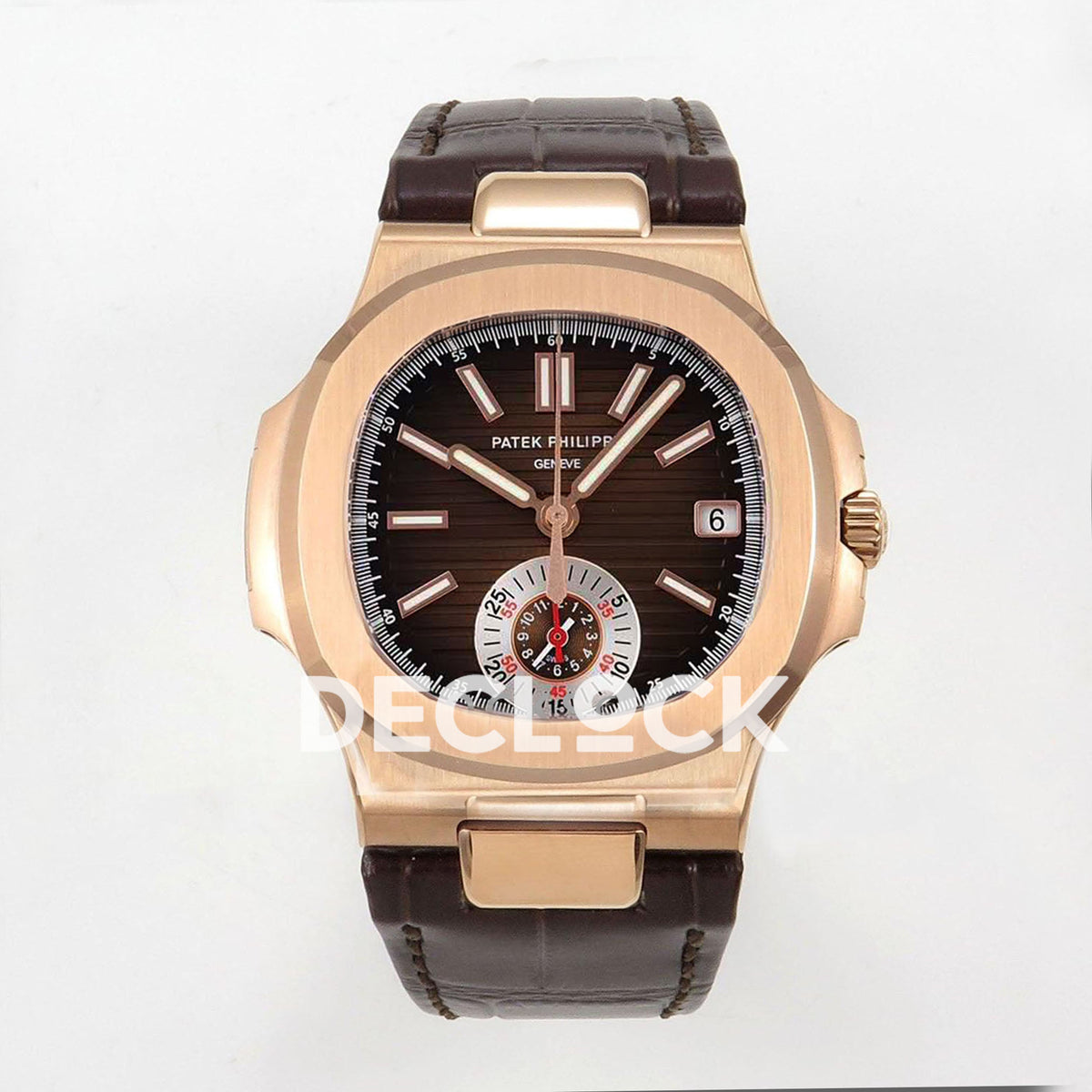 Patek Philippe Nautilus 5711/1R RG Gray Textured Dial on Brown Leather Strap Replica Watch
