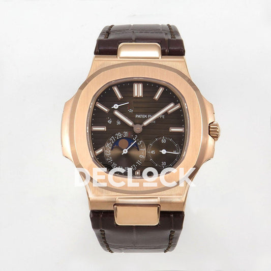 Patek Philippe Nautilus 5712 Rose Gold Gray Dial on Brown Leather Replica Watch