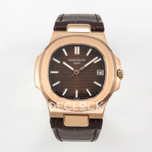Replica Pattek Philippe Nautilus 5711/1R RG Brown Textured Dial on Brown Leather Strap | Declock.