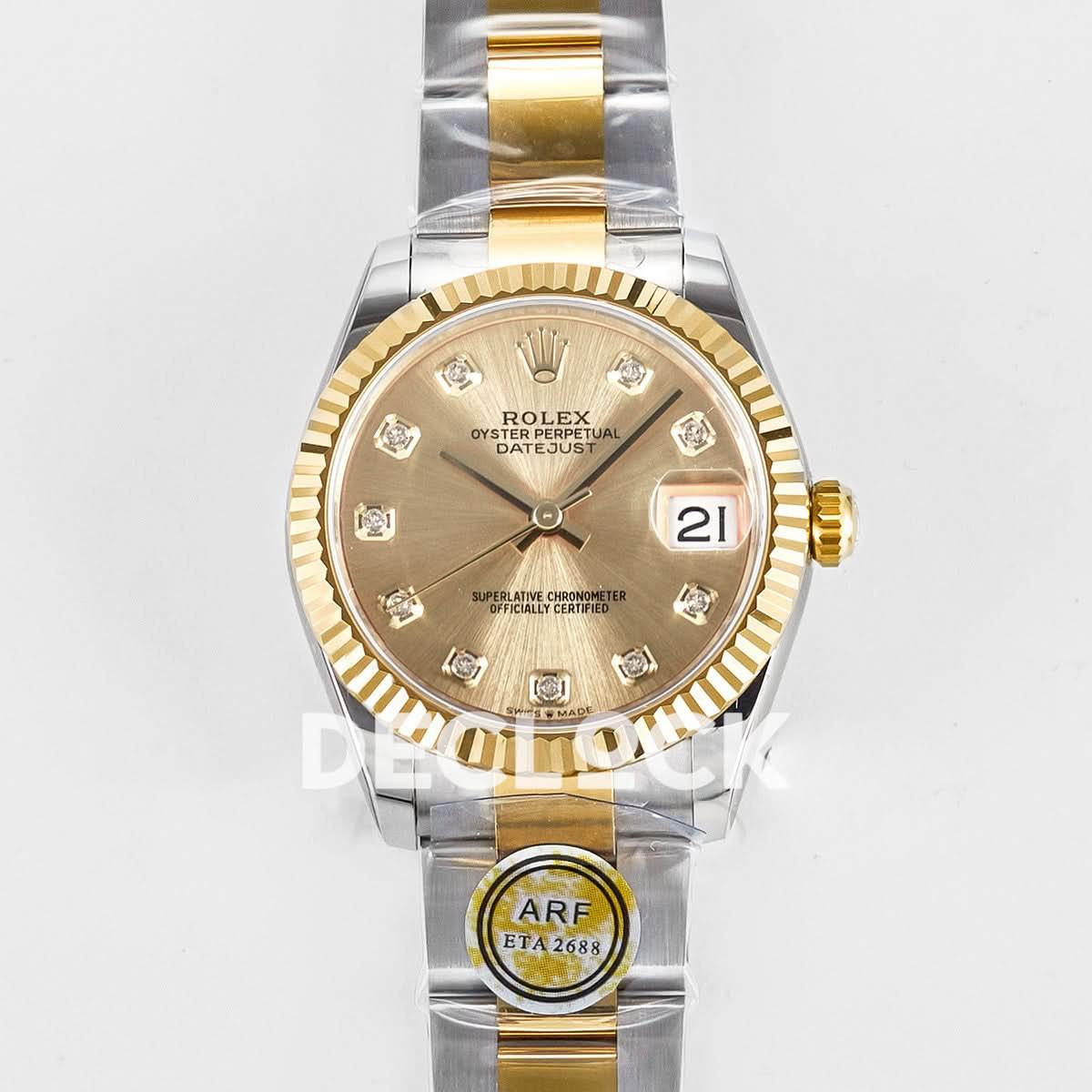 Replica Rolex DateJust 31 278273 ARF 1:1 Best Edition 904L Steel YG Diamonds Dial on SS/YG Oyster Bracelet ETA 2688 |  Declock.
