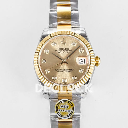 Replica Rolex DateJust 31 278273 ARF 1:1 Best Edition 904L Steel YG Diamonds Dial on SS/YG Oyster Bracelet ETA 2688 |  Declock.