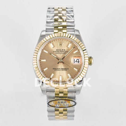 Replica Rolex DateJust 31 278273 ARF 1:1 Best Edition 904L Steel YG Dial Stick Marker on SS/YG Jubilee Bracelet ETA 2688 | Declock.