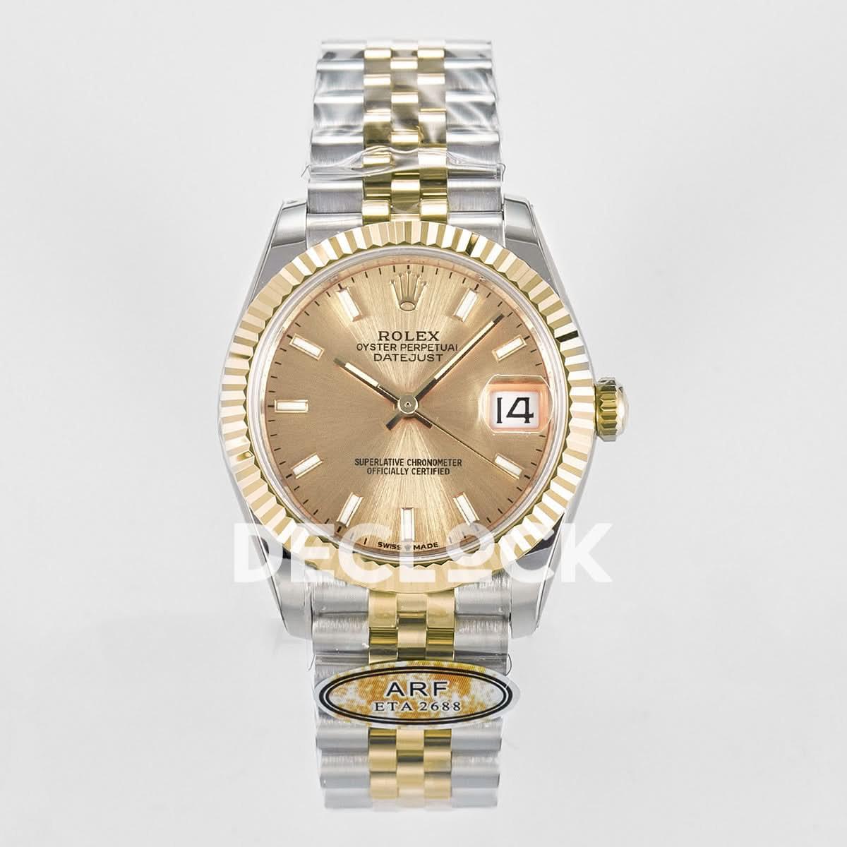 Replica Rolex DateJust 31 278273 ARF 1:1 Best Edition 904L Steel YG Dial Stick Marker on SS/YG Jubilee Bracelet ETA 2688 |  Declock.