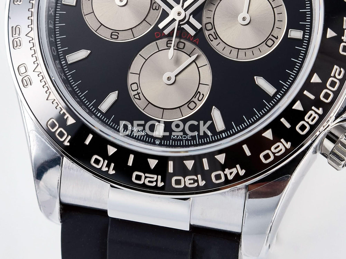 Replica Rolex Daytona 126519 Black/Gray Dial in White Gold on Rubber Strap |  Declock.