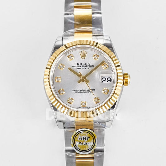 Replica Rolex DateJust 31 278273 ARF 1:1 Best Edition 904L Steel Silver Diamonds Dial on SS/YG Oyster Bracelet ETA 2688 |  Declock.