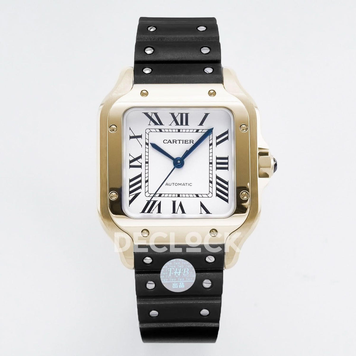 Replica Cartier Santos de Cartier Skeleton 40mm YG Black Strap |  Declock.