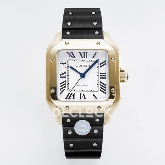 Replica Cartier Santos de Cartier Skeleton 40mm YG Black Strap |  Declock.