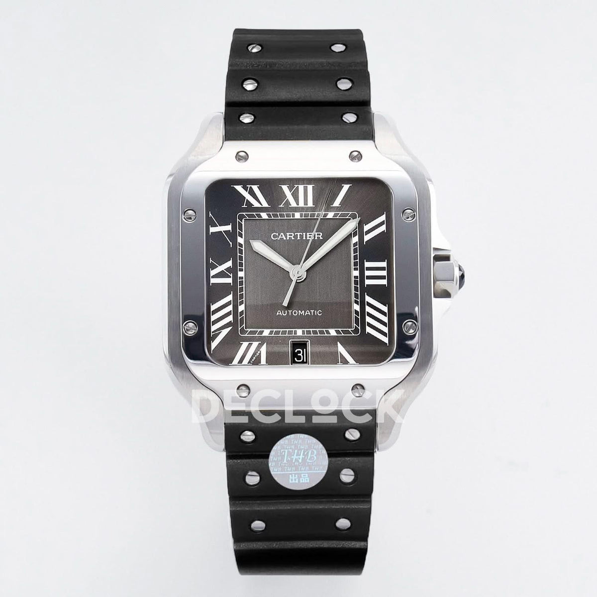 Replica Cartier Santos de Cartier Gray 40mm SS Black Strap |  Declock.