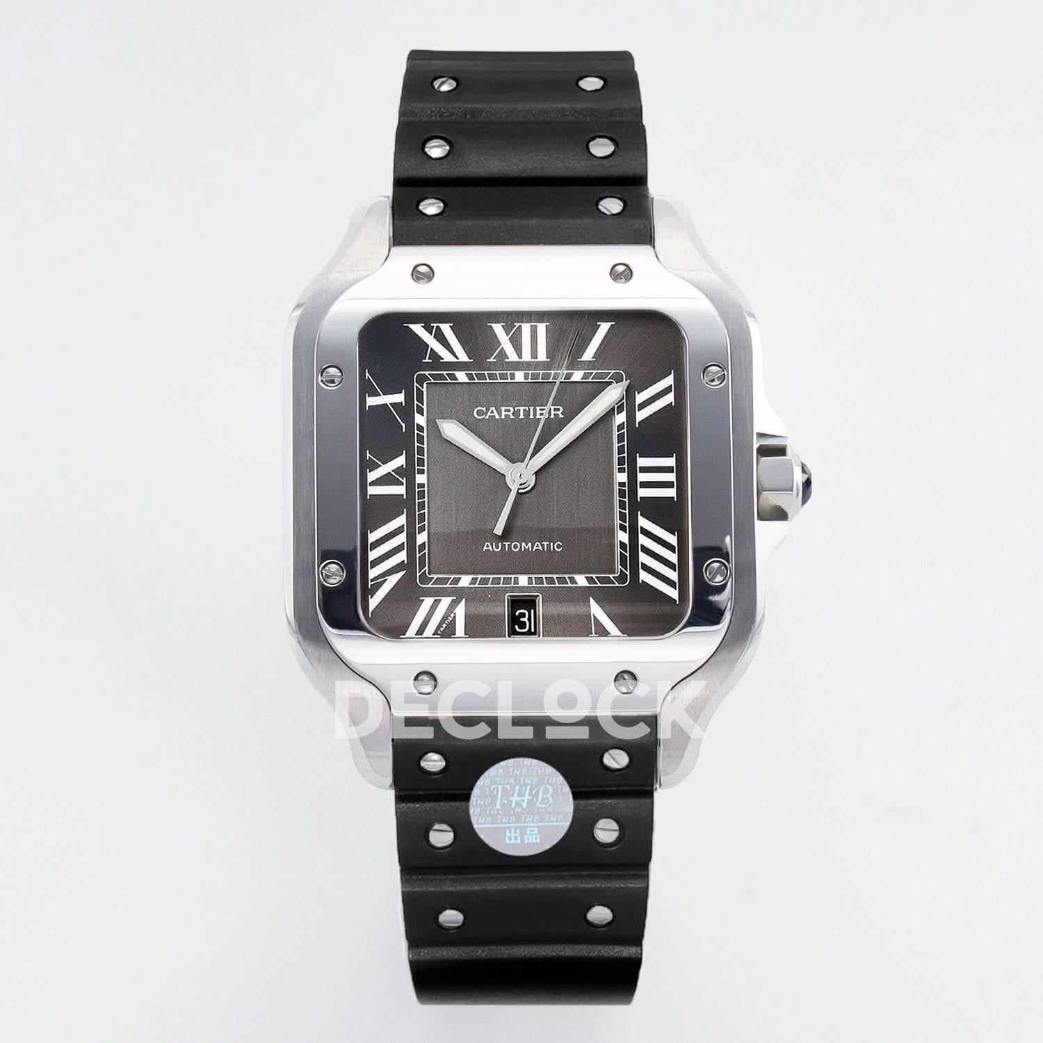 Replica Cartier Santos de Cartier Gray 40mm SS Black Strap |  Declock.