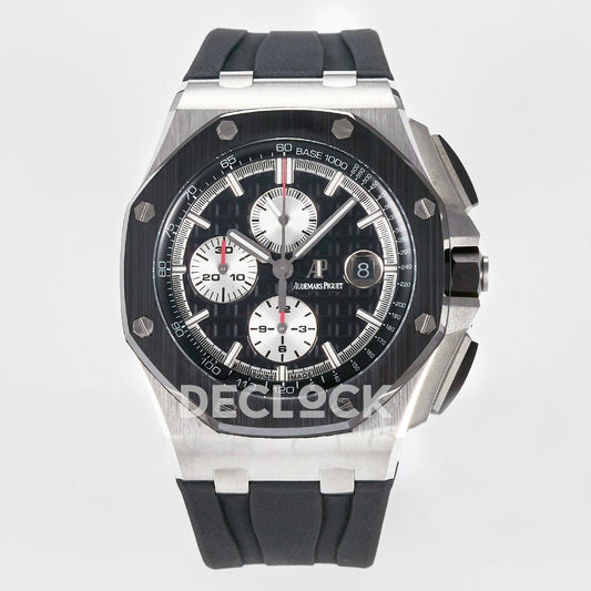 Replica Audemars Pigeut Royal Oak Offshore 44mm Black Ceramic SS Black/White Dial on Black Rubber Strap | Declock.