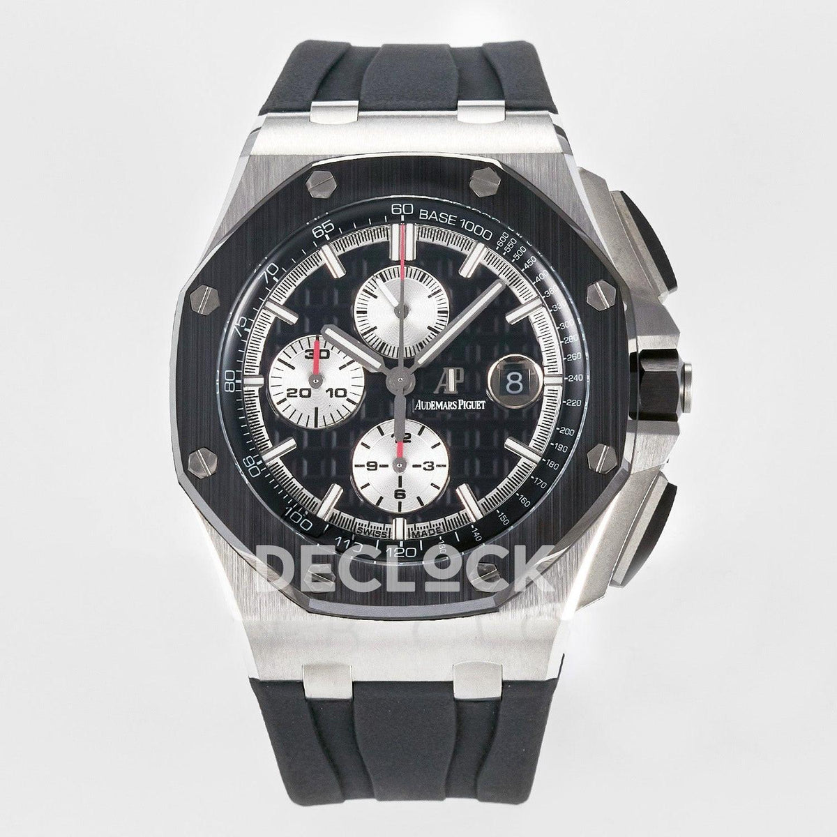 Replica Audemars Pigeut Royal Oak Offshore 44mm Black Ceramic SS  Black/White Dial on Black Rubber Strap |  Declock.