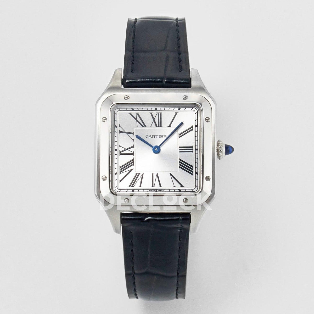 Replica Cartier Santos Dumont (Small) Silver Dial on Black Leather Strap Quartz |  Declock.