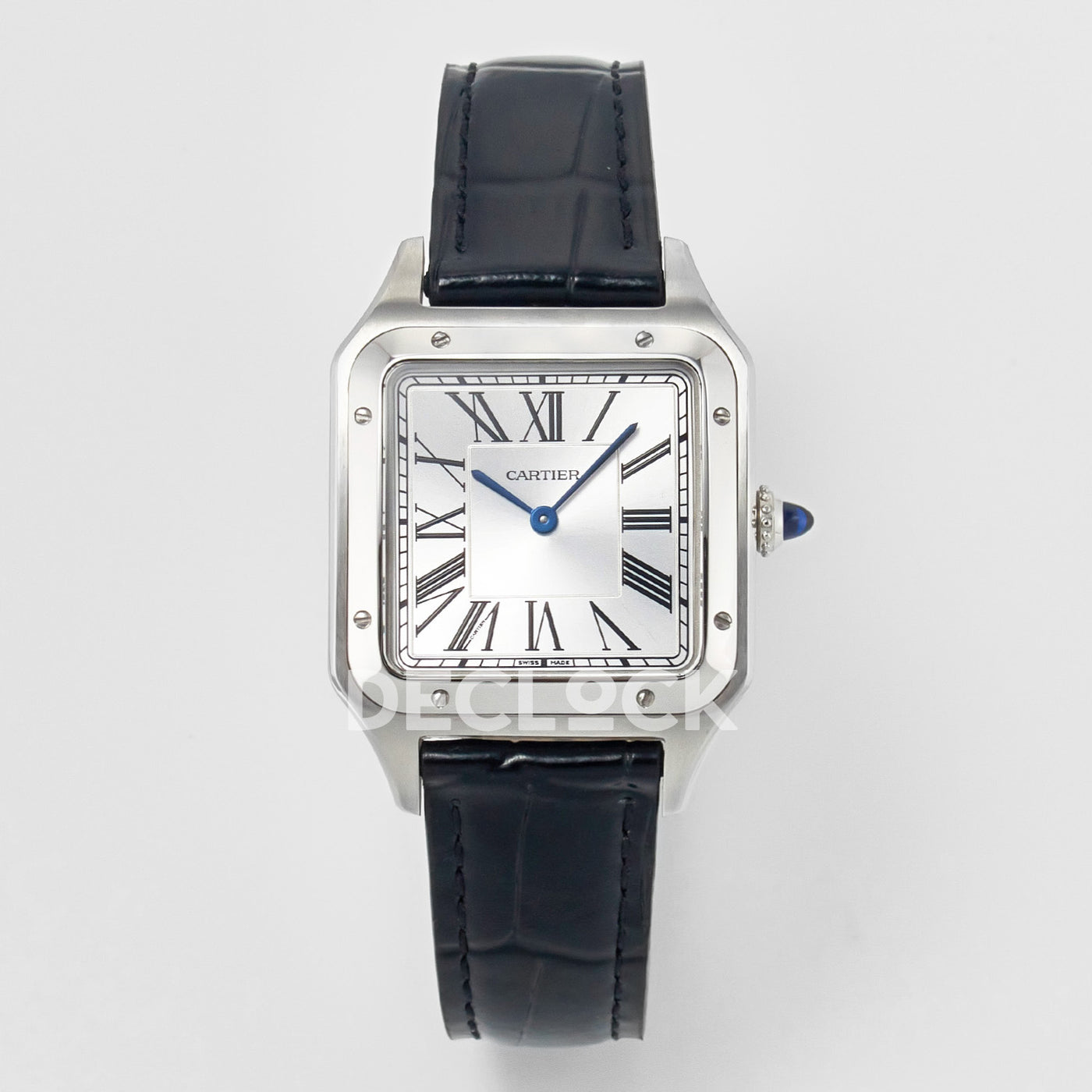 Santos Dumont (Small) Silver Dial on Black Leather Strap Quartz