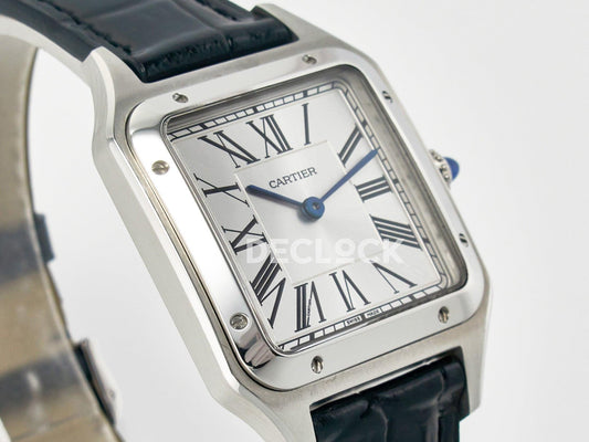 Replica Cartier Santos Dumont (Small) Silver Dial on Black Leather Strap Quartz |  Declock.