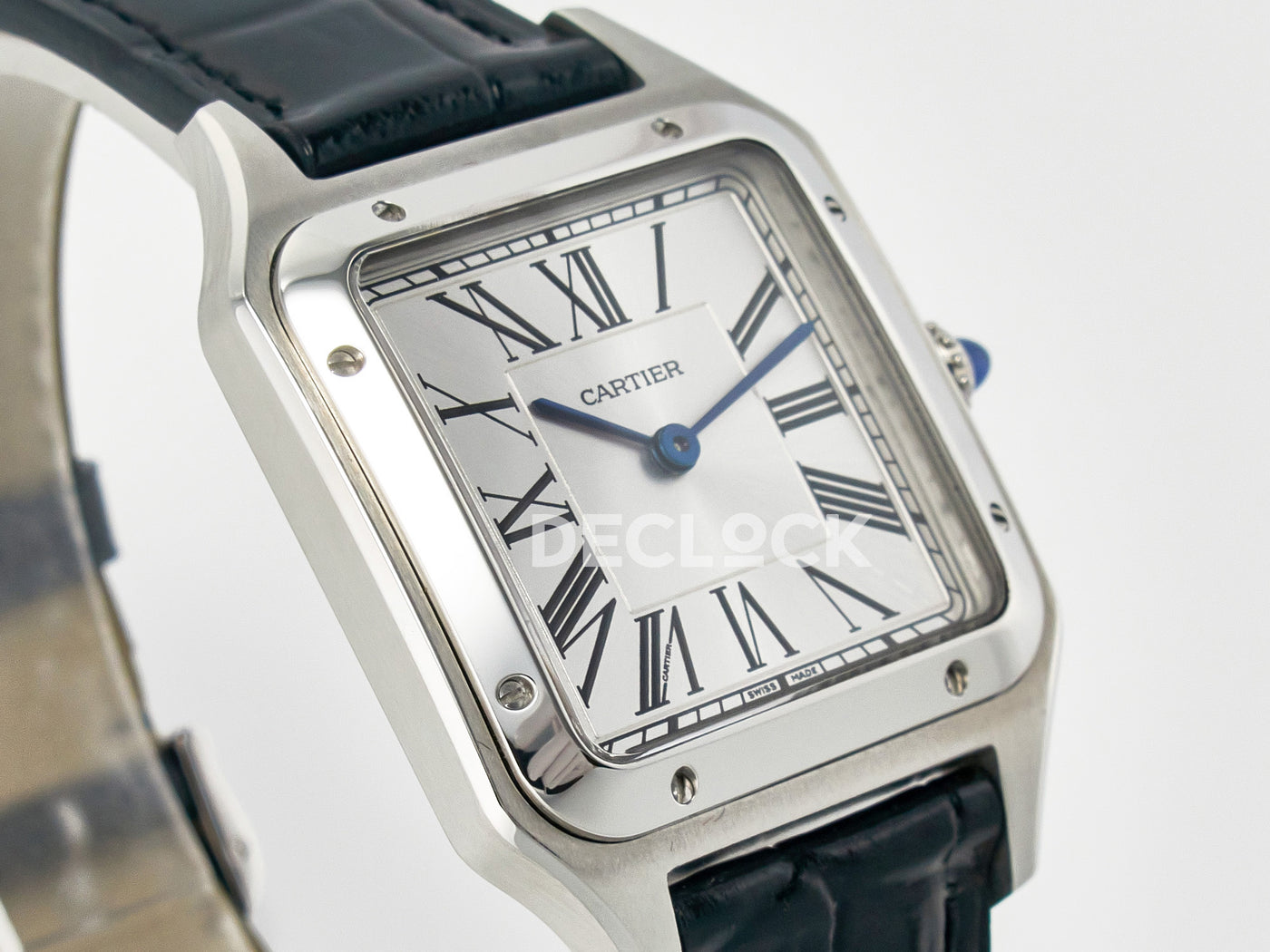 Santos Dumont (Small) Silver Dial on Black Leather Strap Quartz