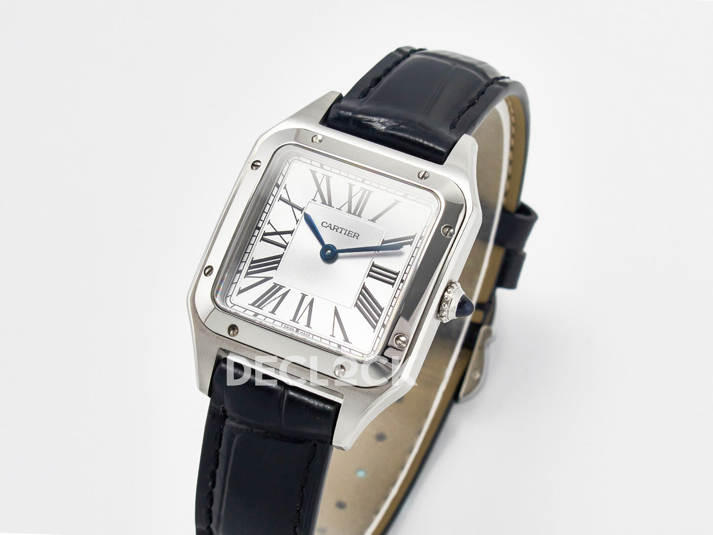 Santos Dumont (Small) Silver Dial on Black Leather Strap Quartz
