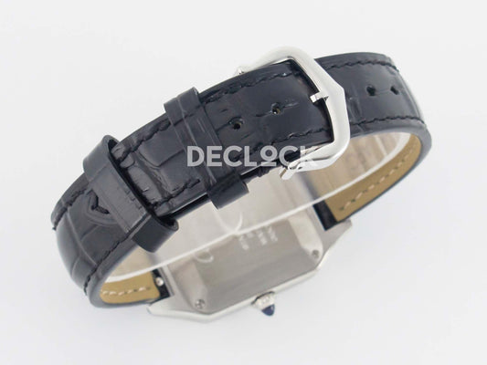 Replica Cartier Santos Dumont (Small) Silver Dial on Black Leather Strap Quartz |  Declock.