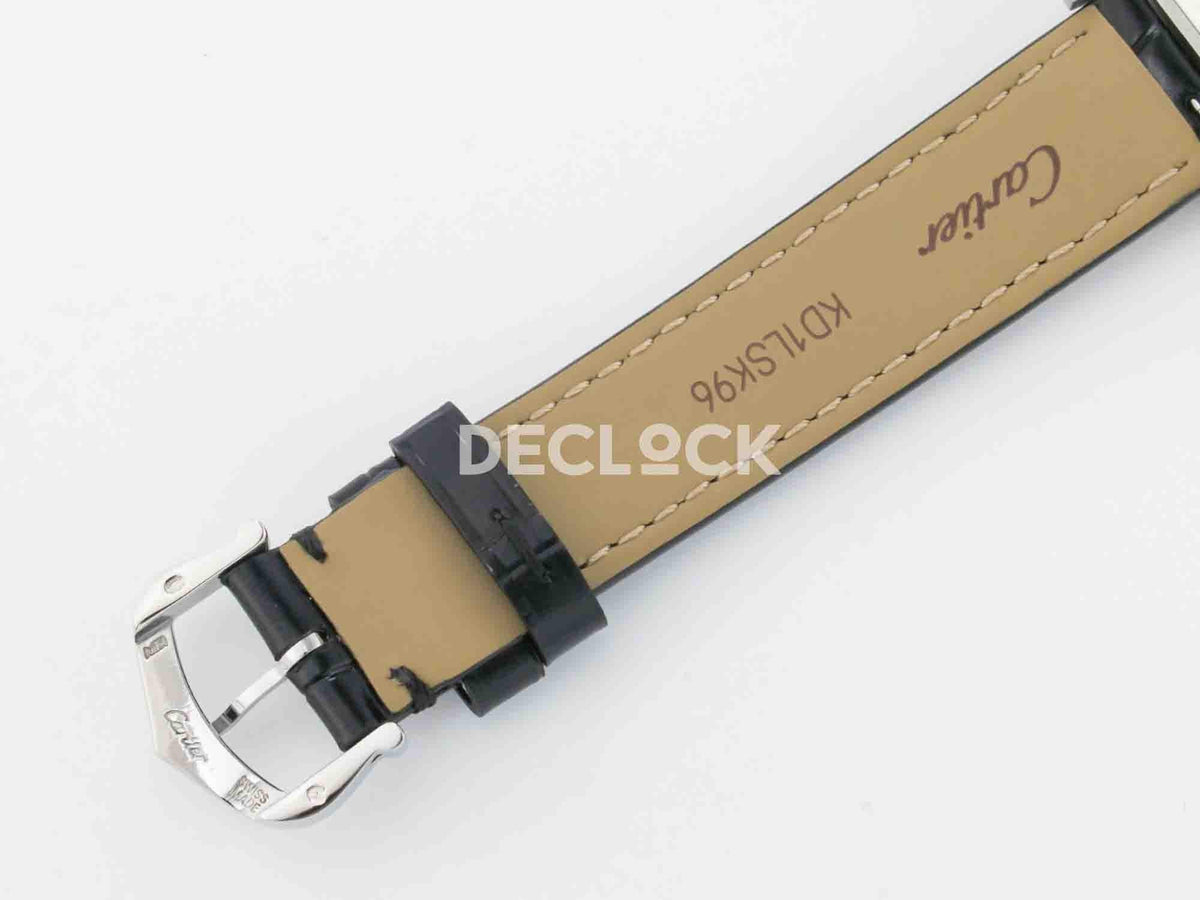 Replica Cartier Santos Dumont (Small) Silver Dial on Black Leather Strap Quartz |  Declock.