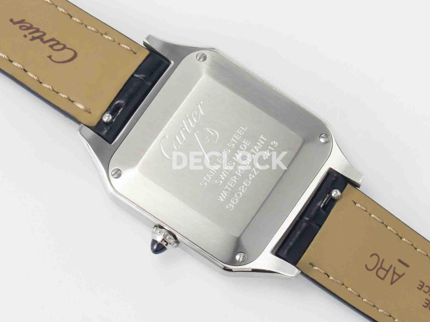Replica Cartier Santos Dumont (Small) Silver Dial on Black Leather Strap Quartz |  Declock.