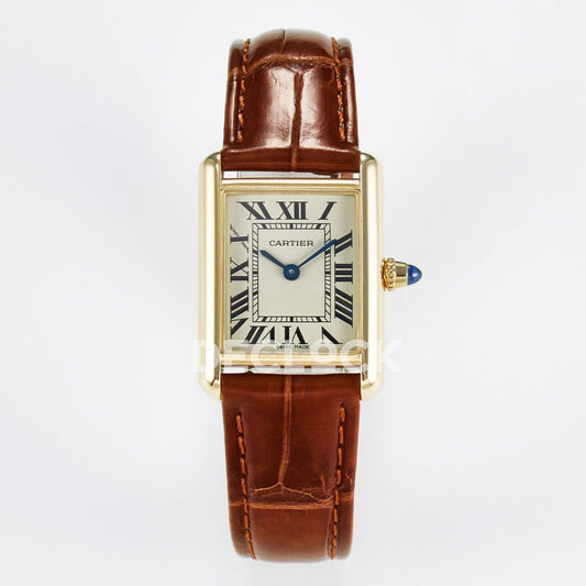 Replica Cartier Tank Must Small YG 29mm YG Dial on Brown Leather Strap Swiss Quartz |  Declock.