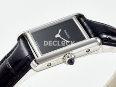 Tank Louis Cartier Small SS 29mm Black Dial on Black Leather Strap
