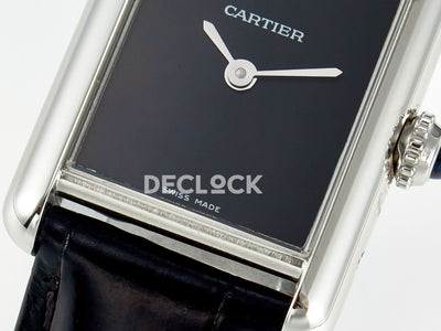 Tank Louis Cartier Small SS 29mm Black Dial on Black Leather Strap