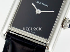 Tank Louis Cartier Small SS 29mm Black Dial on Black Leather Strap