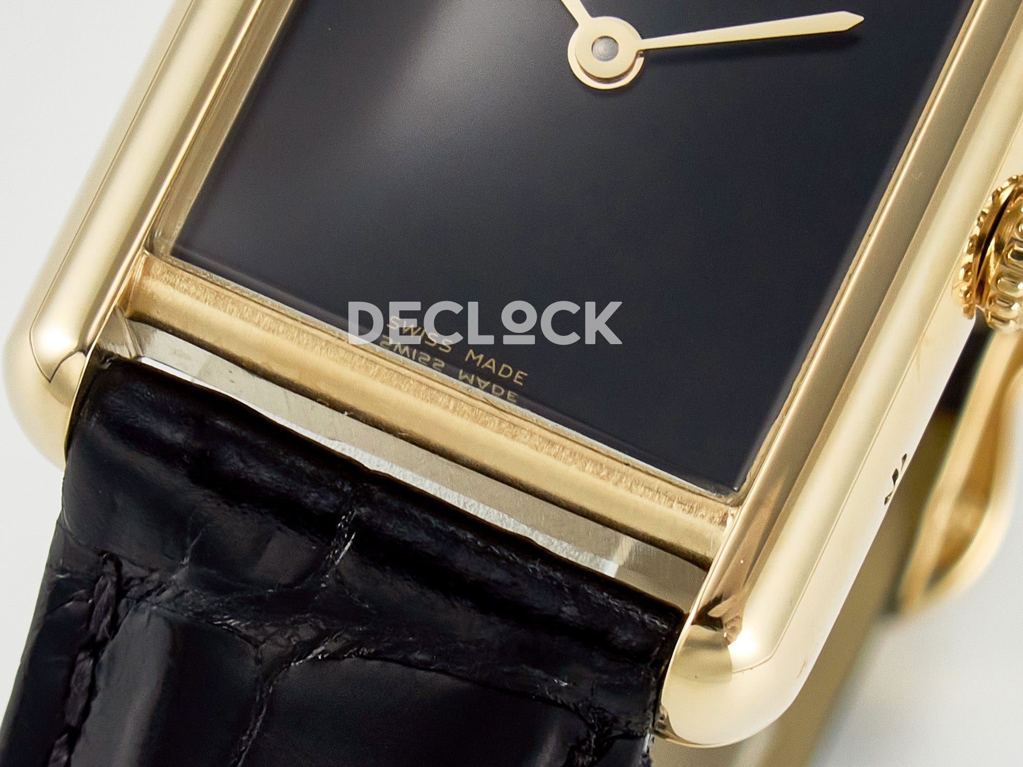 Tank Louis Cartier Small YG 29mm Black Dial on Black Leather Strap