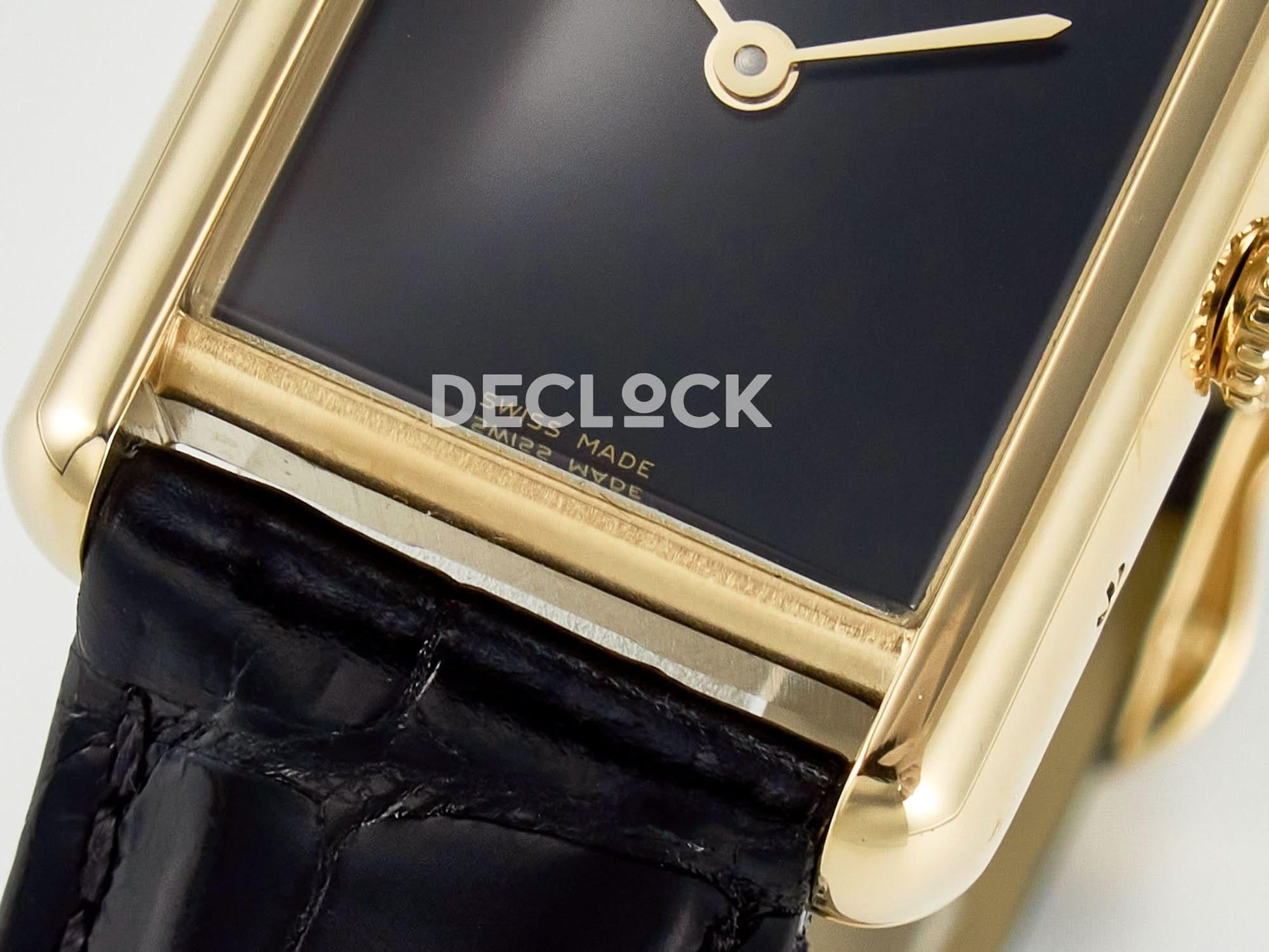Replica Cartier Tank Louis Cartier Small YG 29mm Black Dial on Black Leather Strap |  Declock.