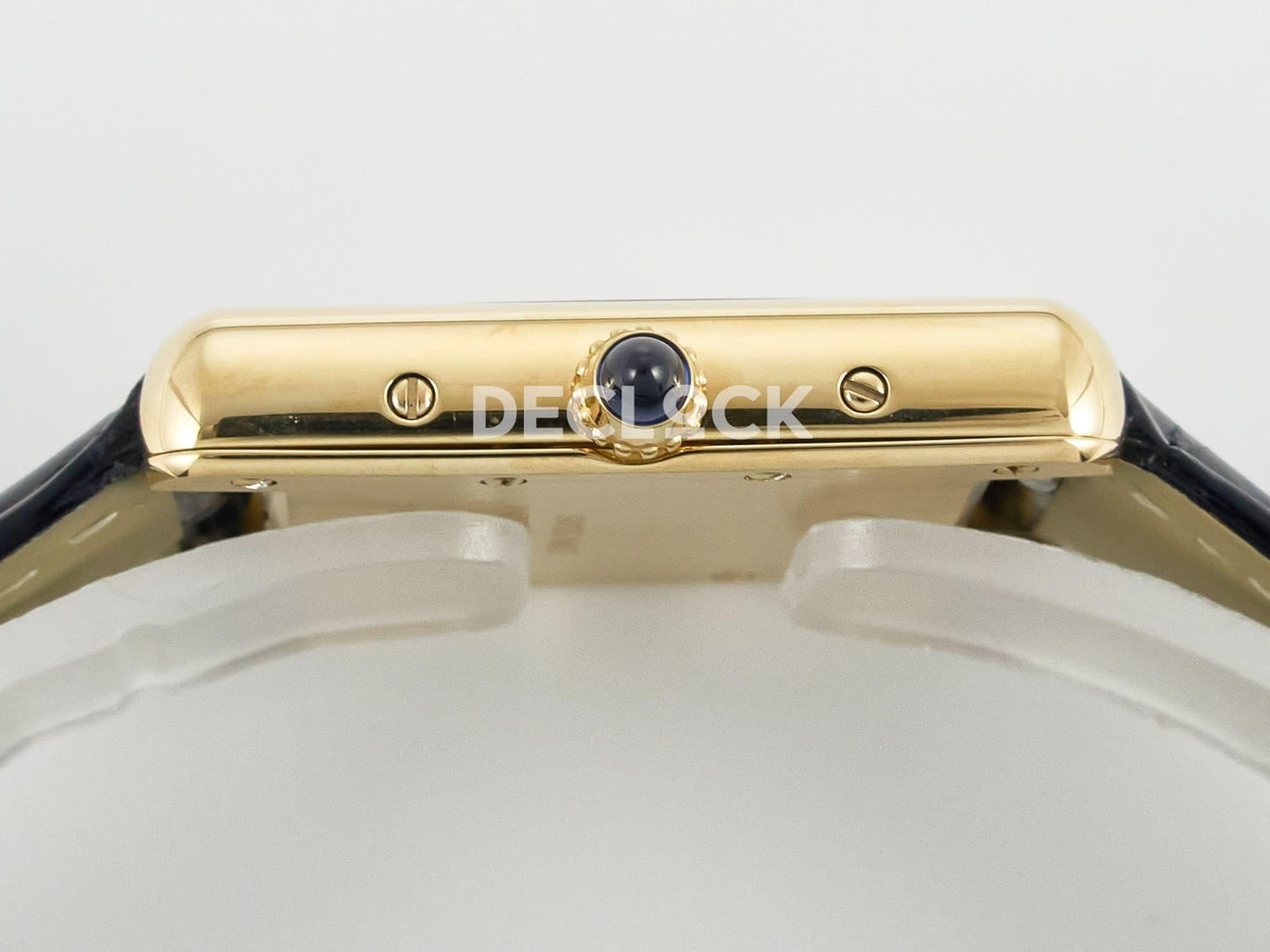 Replica Cartier Tank Louis Cartier Small YG 29mm Black Dial on Black Leather Strap |  Declock.
