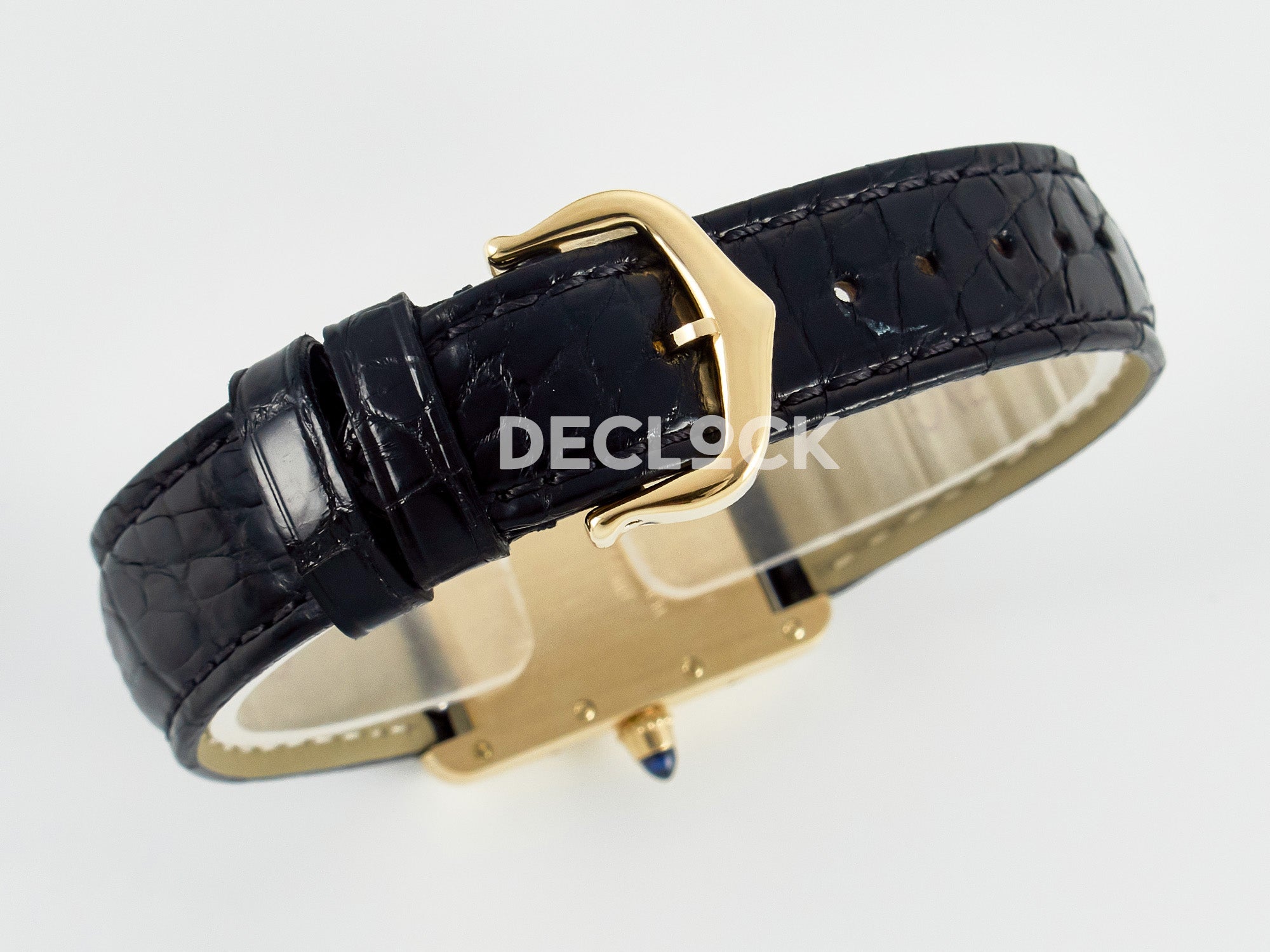 Tank Louis Cartier Small YG 29mm Black Dial on Black Leather Strap