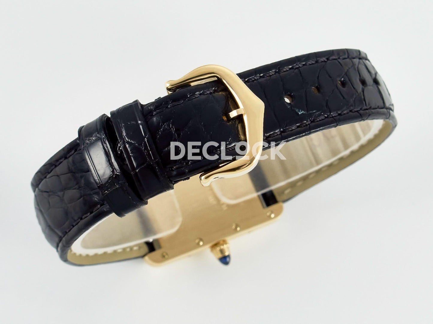 Replica Cartier Tank Louis Cartier Small YG 29mm Black Dial on Black Leather Strap |  Declock.