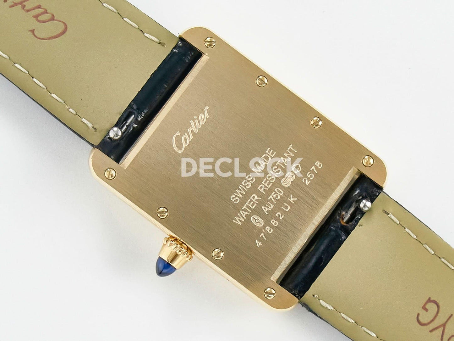 Replica Cartier Tank Louis Cartier Small YG 29mm Black Dial on Black Leather Strap |  Declock.