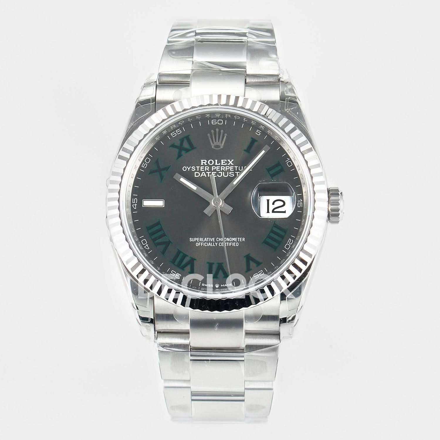 Replica Rolex DateJust 36 SS 116234 VSF 1:1 Best Edition 904L Steel Gray Green Roman Dial on oyster Bracelet VS3235 |  Declock.