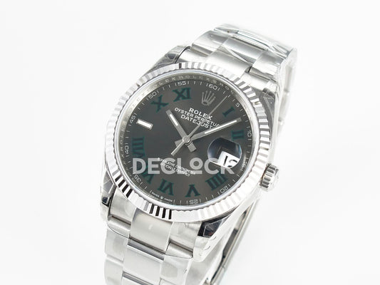 Replica Rolex DateJust 36 SS 116234 VSF 1:1 Best Edition 904L Steel Gray Green Roman Dial on oyster Bracelet VS3235 | Declock.