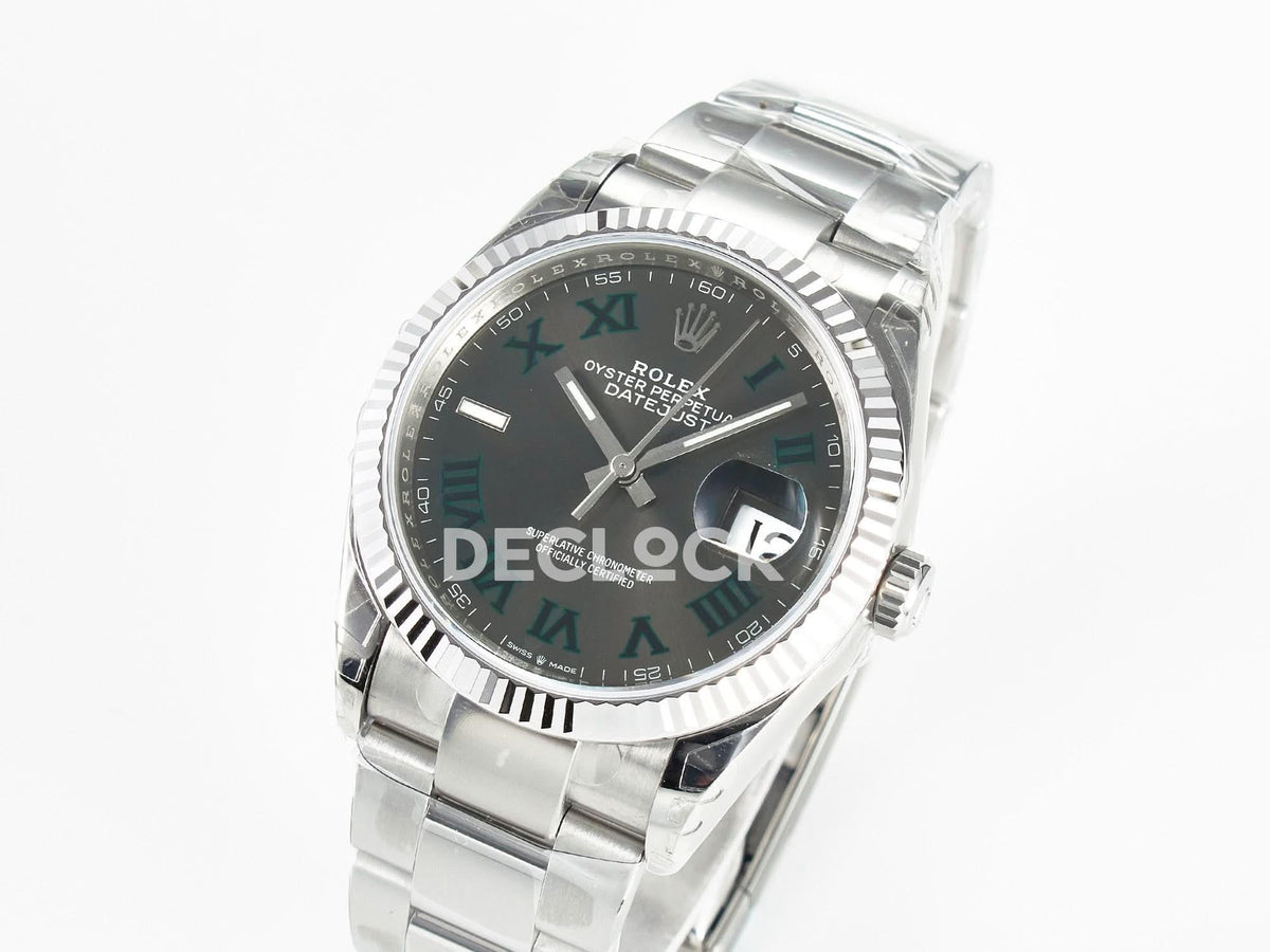 Replica Rolex DateJust 36 SS 116234 VSF 1:1 Best Edition 904L Steel Gray Green Roman Dial on oyster Bracelet VS3235 |  Declock.