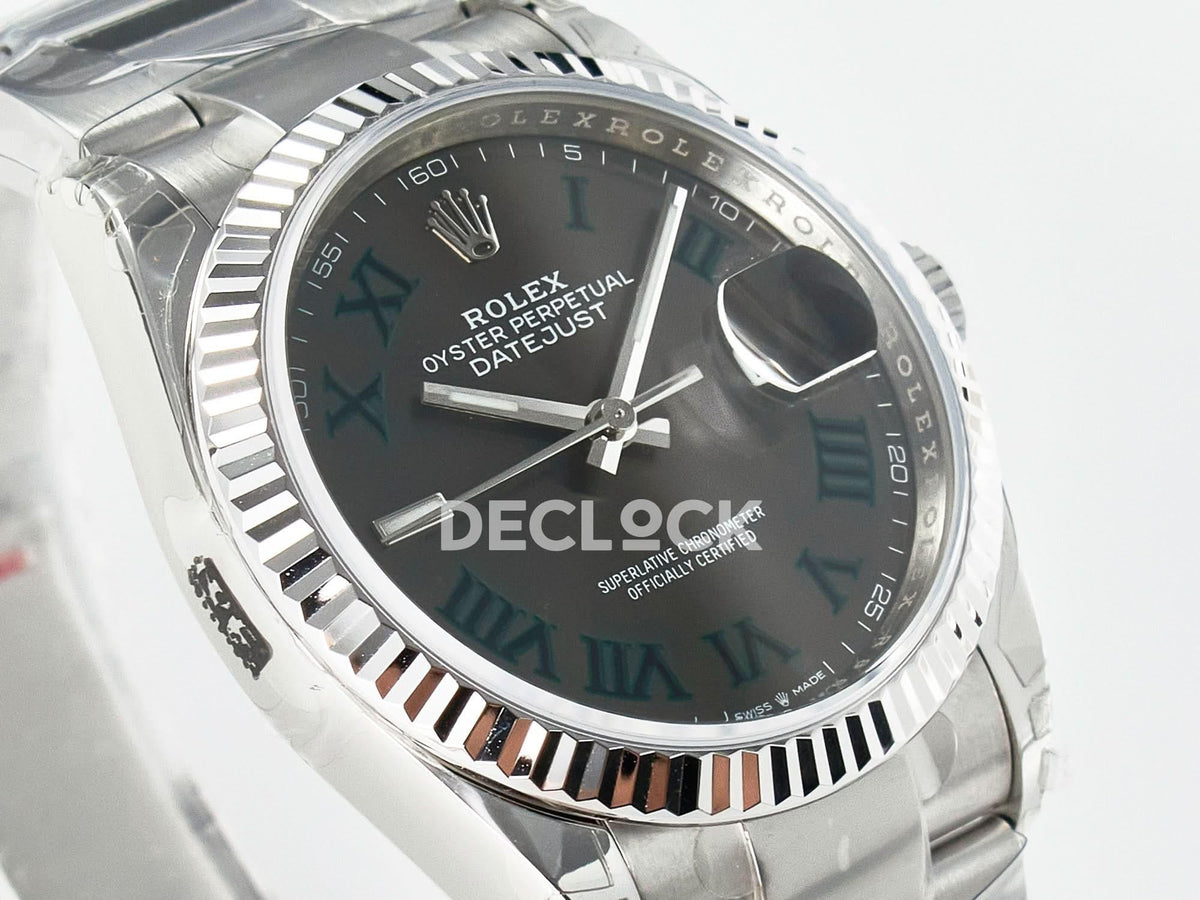 Replica Rolex DateJust 36 SS 116234 VSF 1:1 Best Edition 904L Steel Gray Green Roman Dial on oyster Bracelet VS3235 |  Declock.
