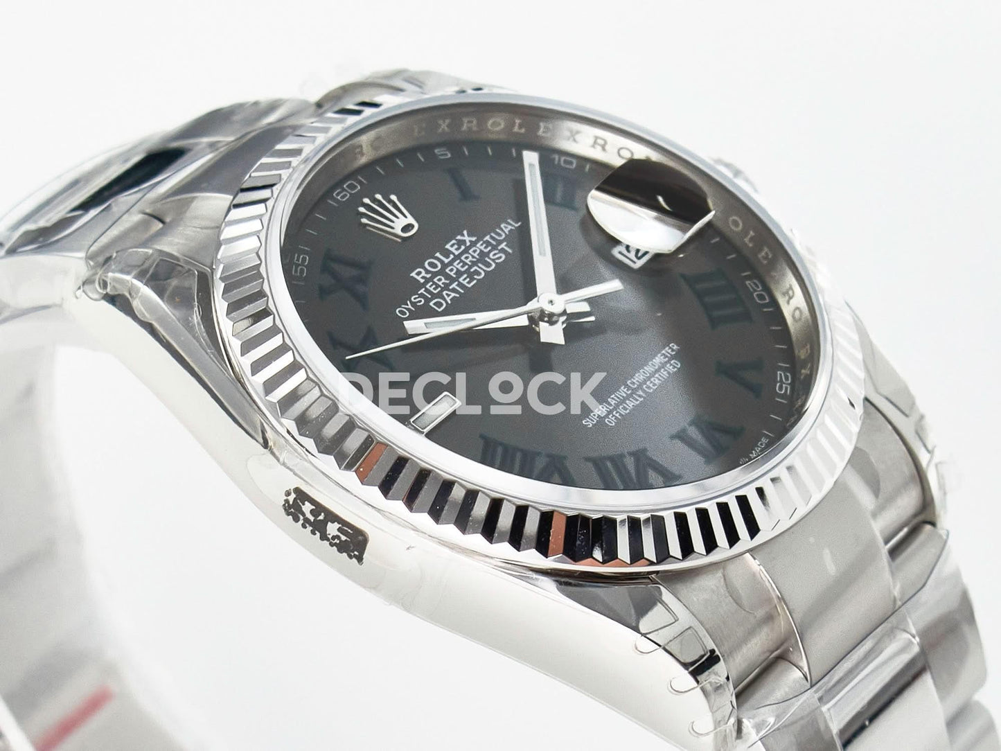 Replica Rolex DateJust 36 SS 116234 VSF 1:1 Best Edition 904L Steel Gray Green Roman Dial on oyster Bracelet VS3235 |  Declock.