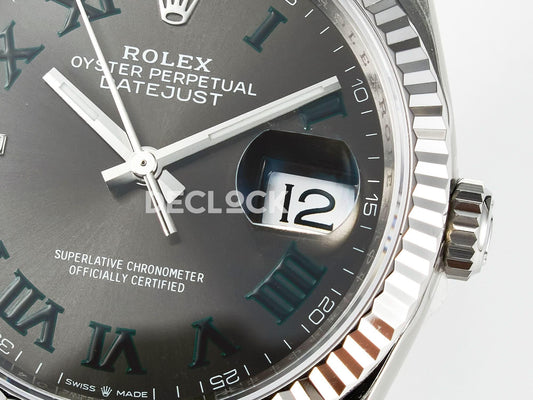 Replica Rolex DateJust 36 SS 116234 VSF 1:1 Best Edition 904L Steel Gray Green Roman Dial on oyster Bracelet VS3235 | Declock.