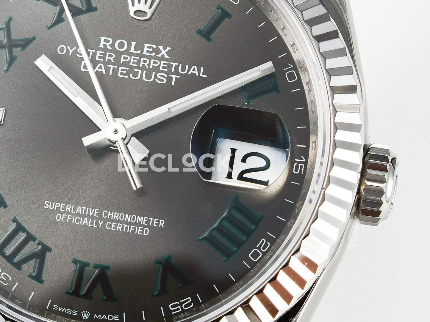 Replica Rolex DateJust 36 SS 116234 VSF 1:1 Best Edition 904L Steel Gray Green Roman Dial on oyster Bracelet VS3235 |  Declock.