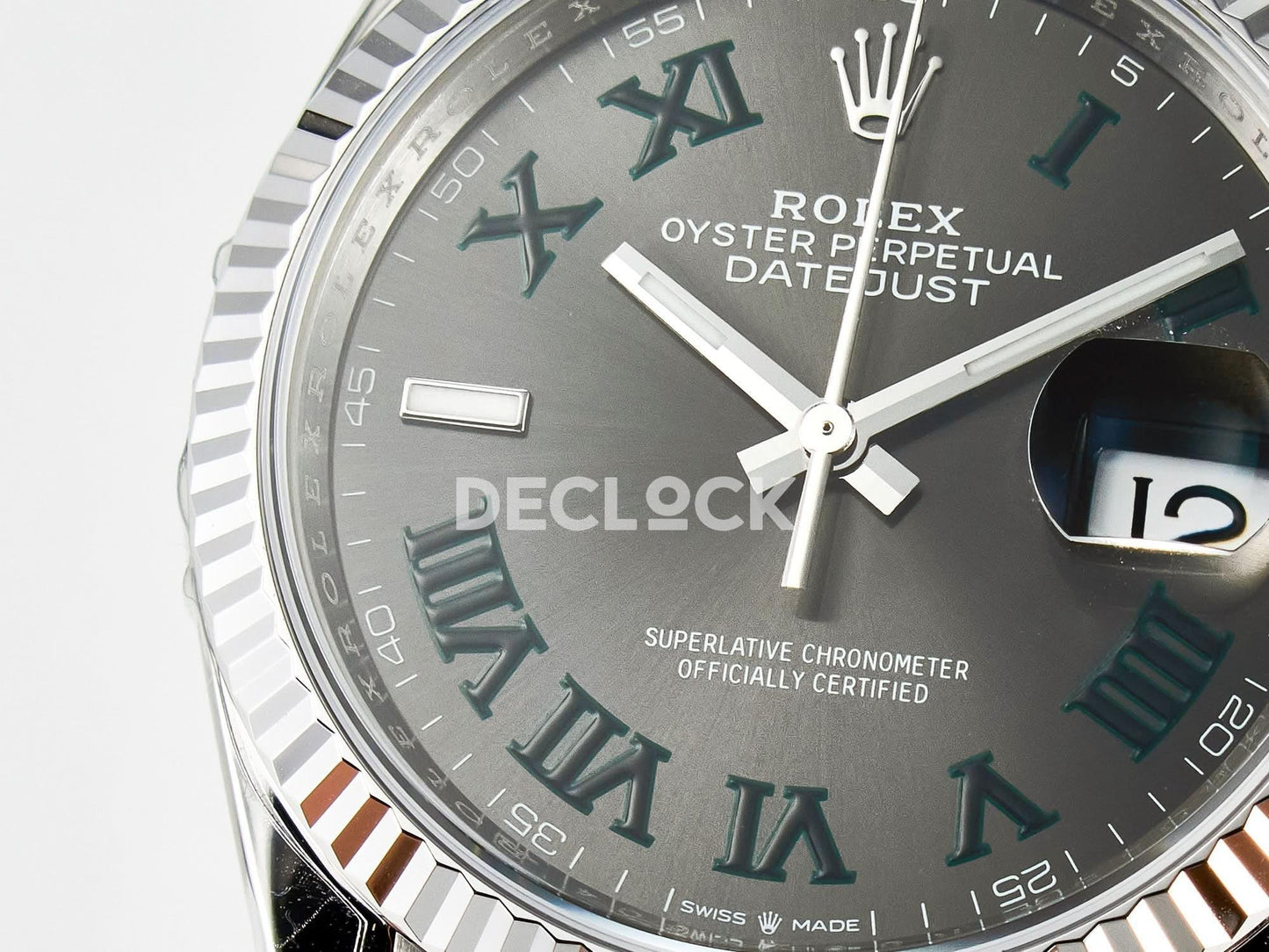 Replica Rolex DateJust 36 SS 116234 VSF 1:1 Best Edition 904L Steel Gray Green Roman Dial on oyster Bracelet VS3235 |  Declock.