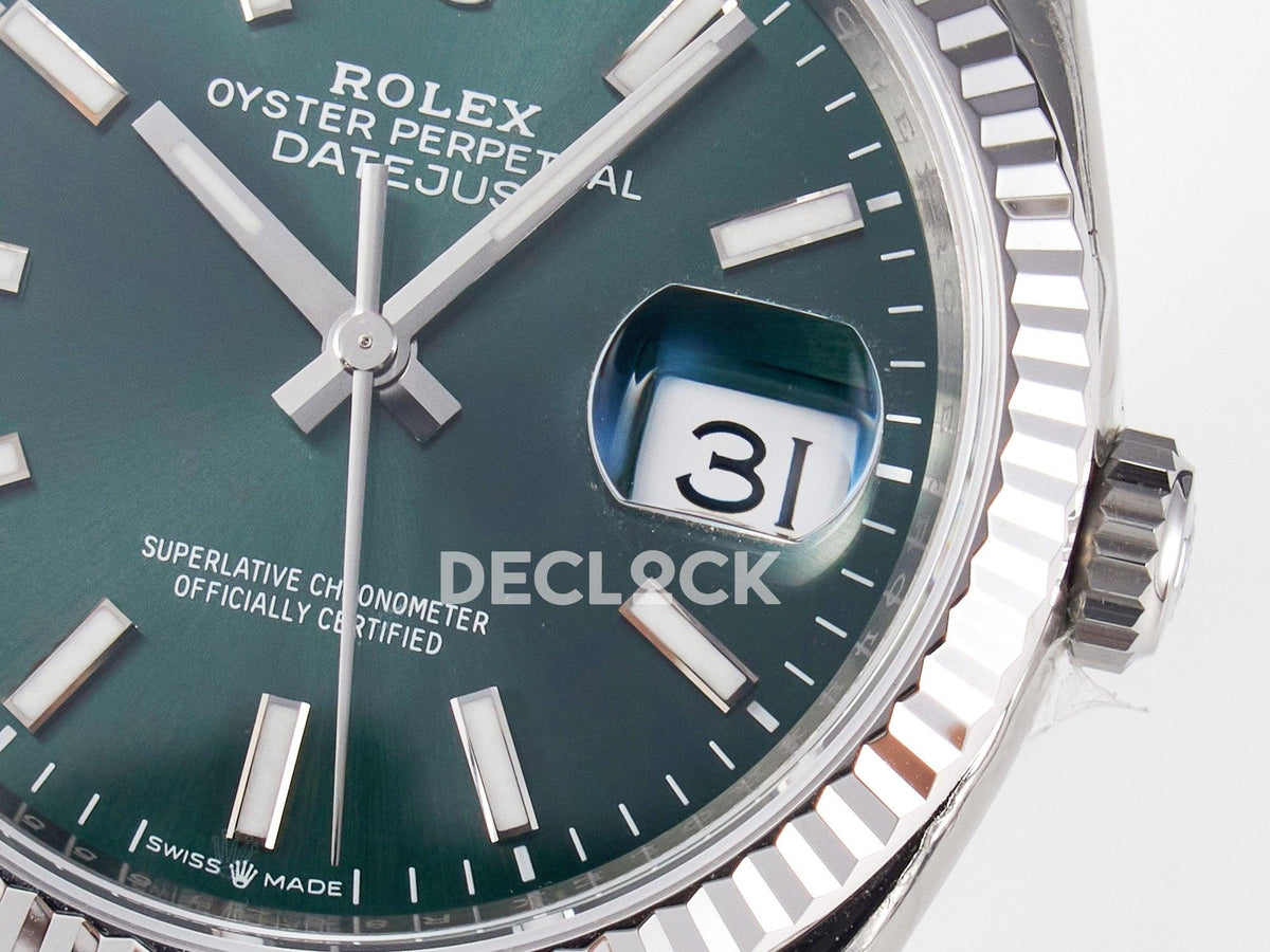Superclone Rolex DateJust 36 126200 904L SS VSF 1:1 Best Edition Green Dial on Jubilee Bracelet VS3235 |  Declock.