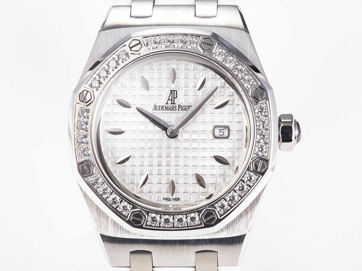 Replica Audemars Pigeut Royal Oak Offshore Ladies 33mm SS DRF Best Edition White Dial Diamonds Bezel on White Rubber Strap |  Declock.