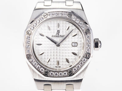 Royal Oak Offshore Ladies 33mm SS DRF Best Edition White Dial Diamonds Bezel on White Rubber Strap