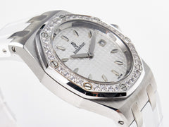 Royal Oak Offshore Ladies 33mm SS DRF Best Edition White Dial Diamonds Bezel on White Rubber Strap