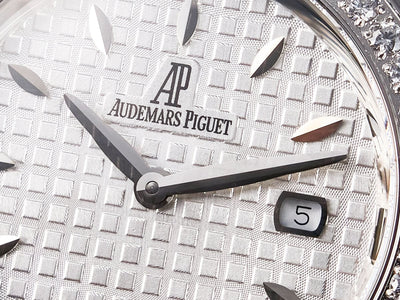 Royal Oak Offshore Ladies 33mm SS DRF Best Edition White Dial Diamonds Bezel on White Rubber Strap