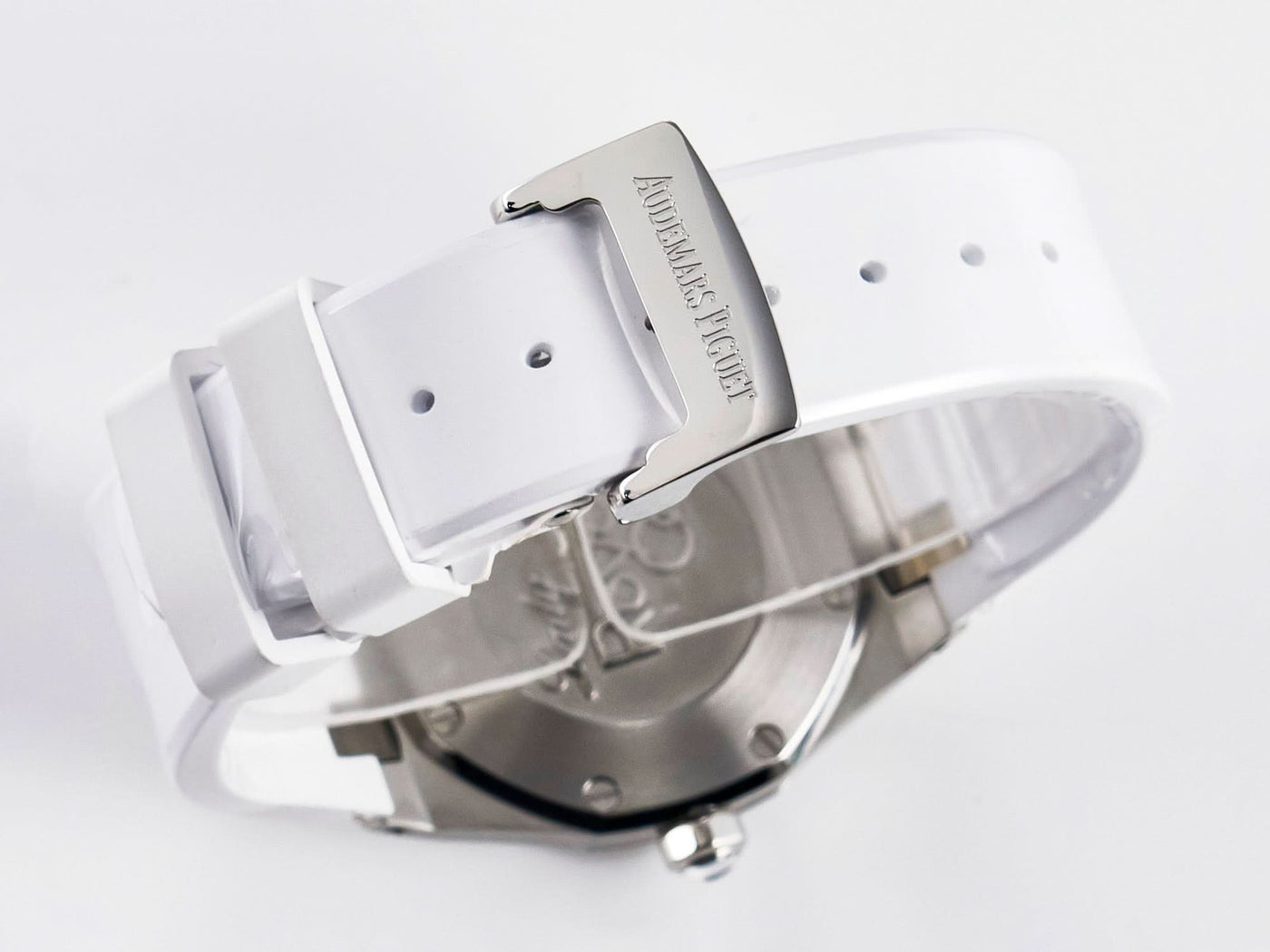 Royal Oak Offshore Ladies 33mm SS DRF Best Edition White Dial Diamonds Bezel on White Rubber Strap