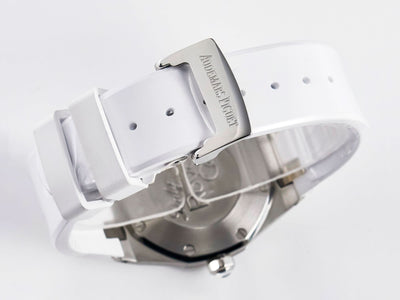 Royal Oak Offshore Ladies 33mm SS DRF Best Edition White Dial Diamonds Bezel on White Rubber Strap