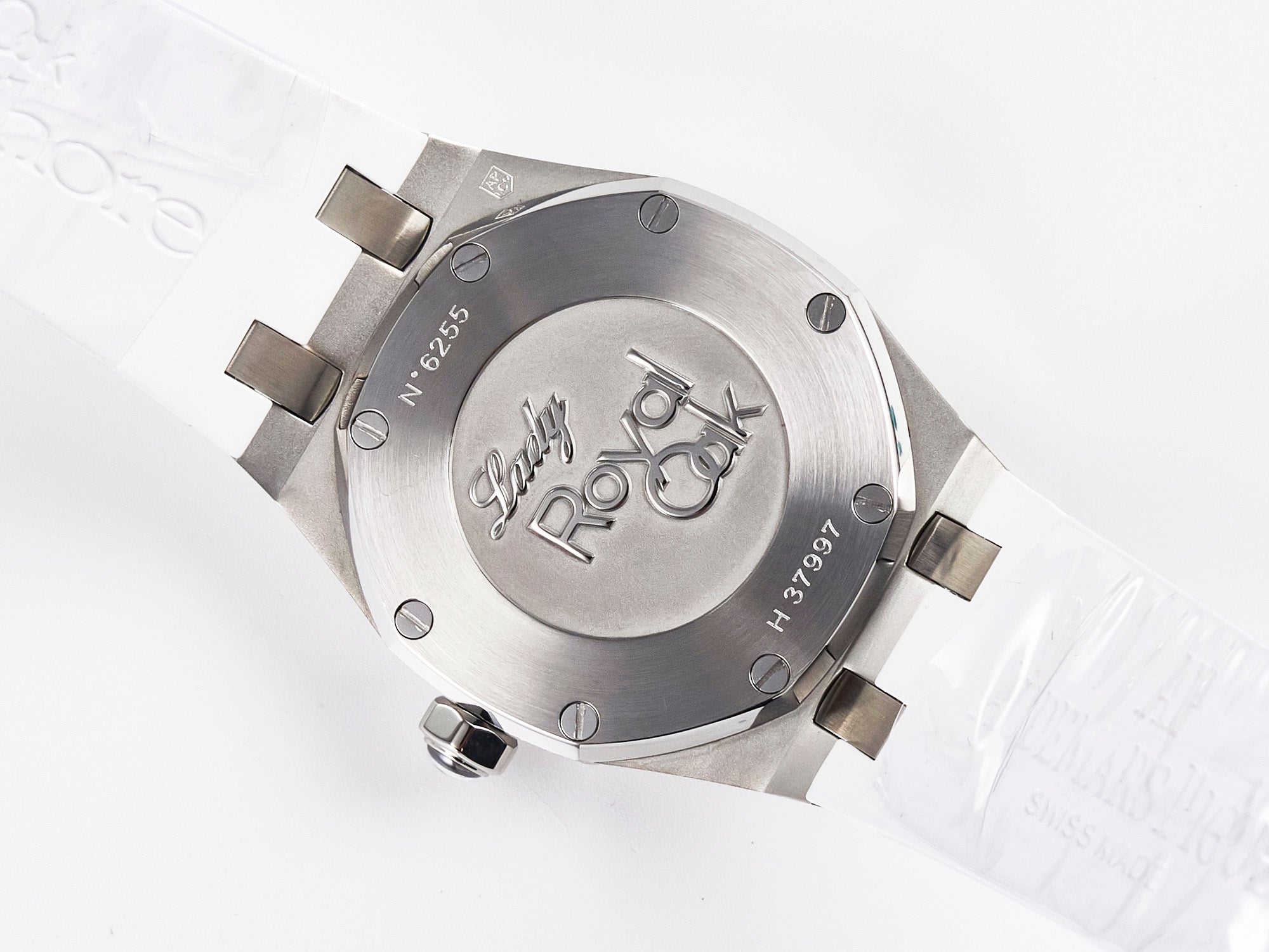 Royal Oak Offshore Ladies 33mm SS DRF Best Edition White Dial Diamonds Bezel on White Rubber Strap